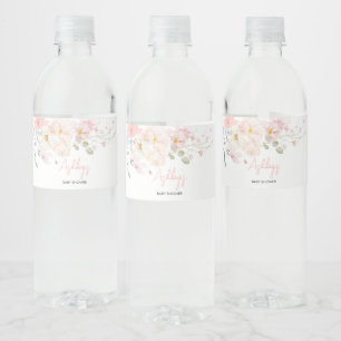 Baby in Bloom Blush Pink Floral Baby Shower Water Bottle Label