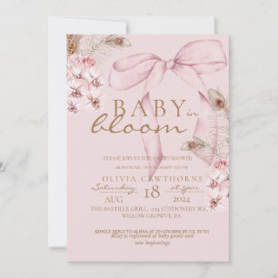  Baby in bloom Blush Pink Floral Bow Baby Shower  Invitation