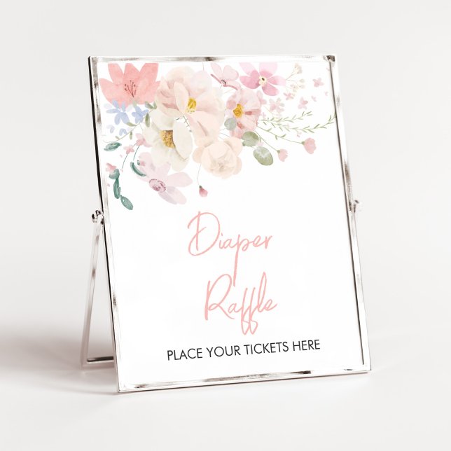 Baby in Bloom Blush Pink Floral Diaper Raffle Poster (Blush Pink Floral Baby in Bloom Baby Shower Diaper Raffle Sign)