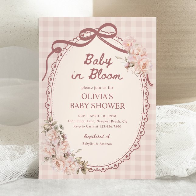 Baby in Bloom Blush Pink Floral Girl Baby Shower Invitation (Creator Uploaded)