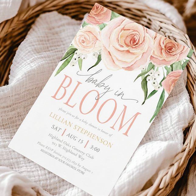 Baby In Bloom Blush Pink Floral Girl Baby Shower Invitation (Creator Uploaded)
