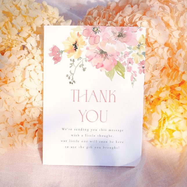 Baby in Bloom Blush Pink Floral Girl Baby Shower Thank You Card (Creator Uploaded)