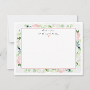 Baby in Bloom Blush Pink Rose Baby Girl Stationery Thank You Card