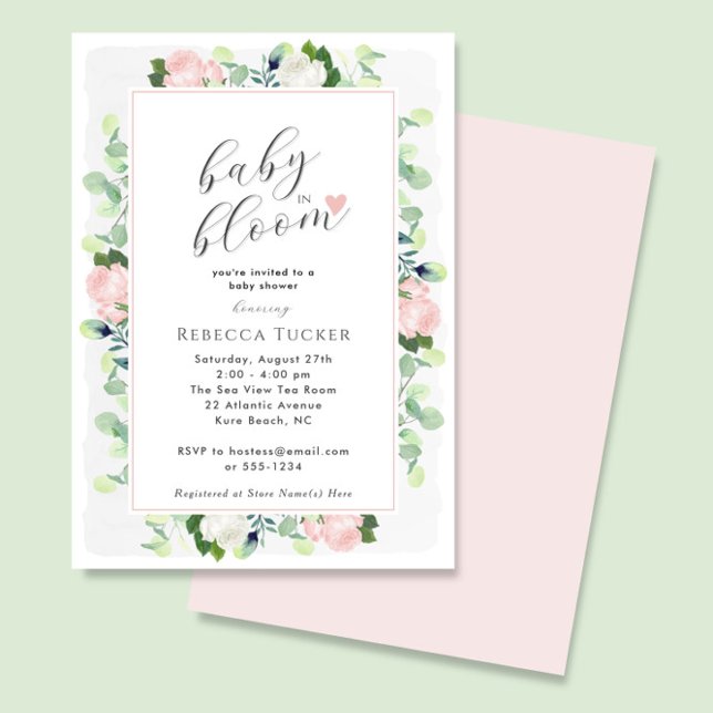 Baby in Bloom Blush Pink Roses Boho Baby Shower Invitation (Creator Uploaded)