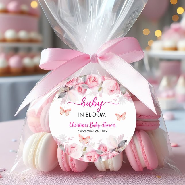 Baby in Bloom Blush Roses Baby Shower Classic Round Sticker (Creator Uploaded)