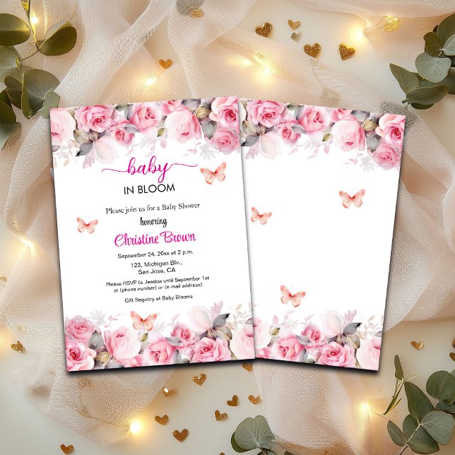 Baby in Bloom Blush Roses Baby Shower Invitation (Creator Uploaded)