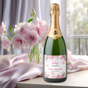 Baby in Bloom Blush Roses Baby Shower Sparkling Wine Label