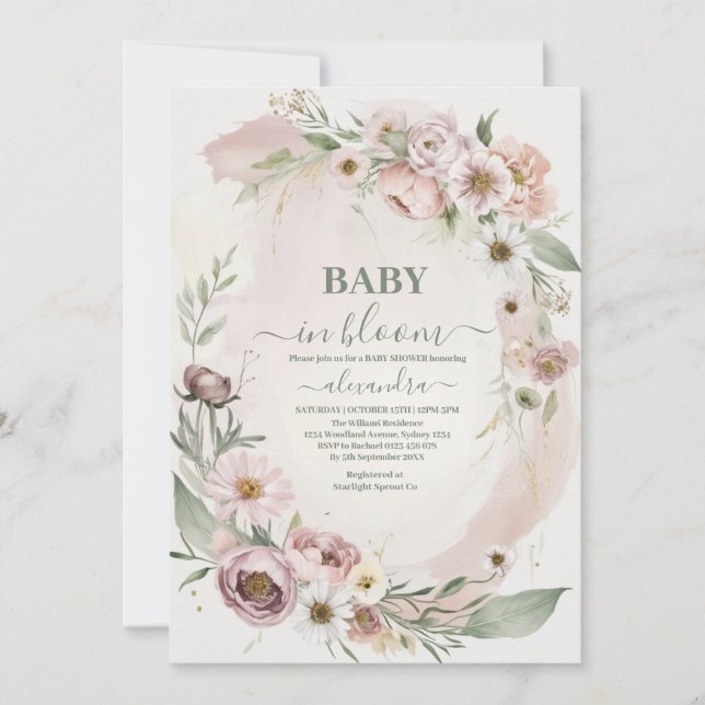 Baby In Bloom Blush Spring Floral Baby Shower Invitation (Front)
