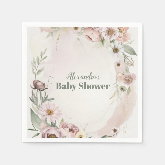Baby In Bloom Blush Spring Floral Baby Shower Napkin (Front)
