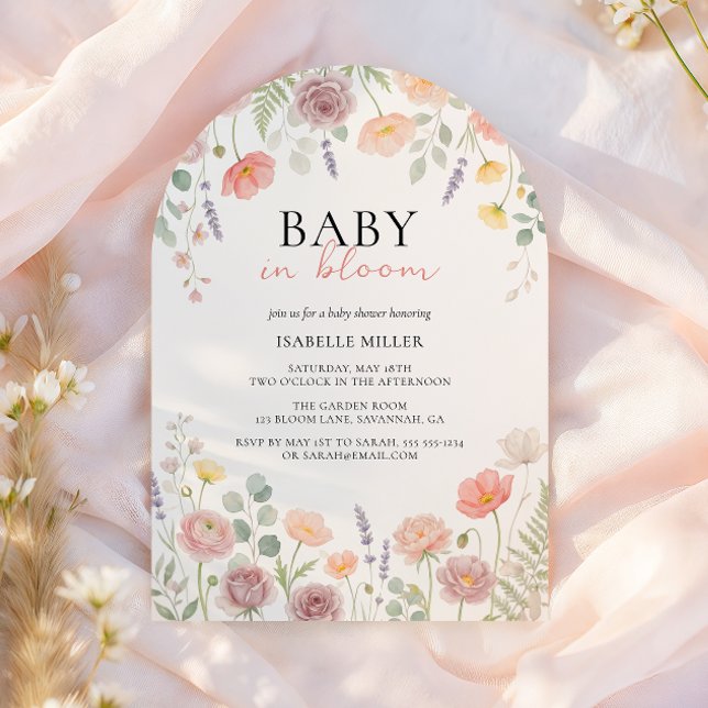 Baby In Bloom Blush Teal Spring Floral Shower Arch Invitation (Baby In Bloom Blush Teal Spring Floral Shower Arch Invitation)