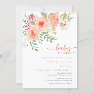 Baby In Bloom   Blush & Teal Spring Floral Shower  Invitation