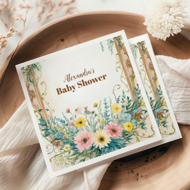 Baby In Bloom Blush & Teal Spring Floral Shower Napkin (Creator Uploaded)