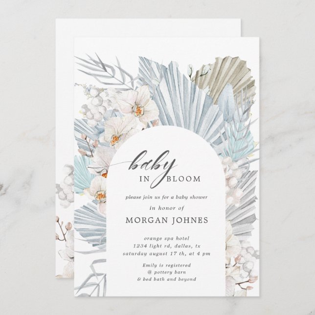 baby in bloom bohemian floral baby shower invite (Front/Back)