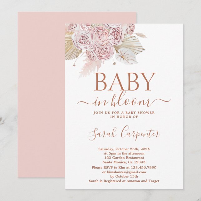 Baby in Bloom Boho Baby Shower Girl Invitation (Front/Back)