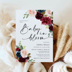 Baby in Bloom Boho Burgundy Blush Baby Shower  Invitation