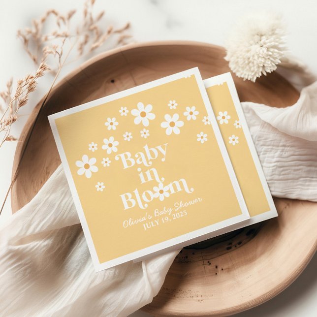 Baby in Bloom boho Daisy Yellow Baby Shower Napkin (Creator Uploaded)