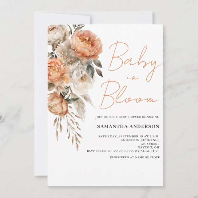 Baby In Bloom Boho Floral Baby Shower Invitation (Front)