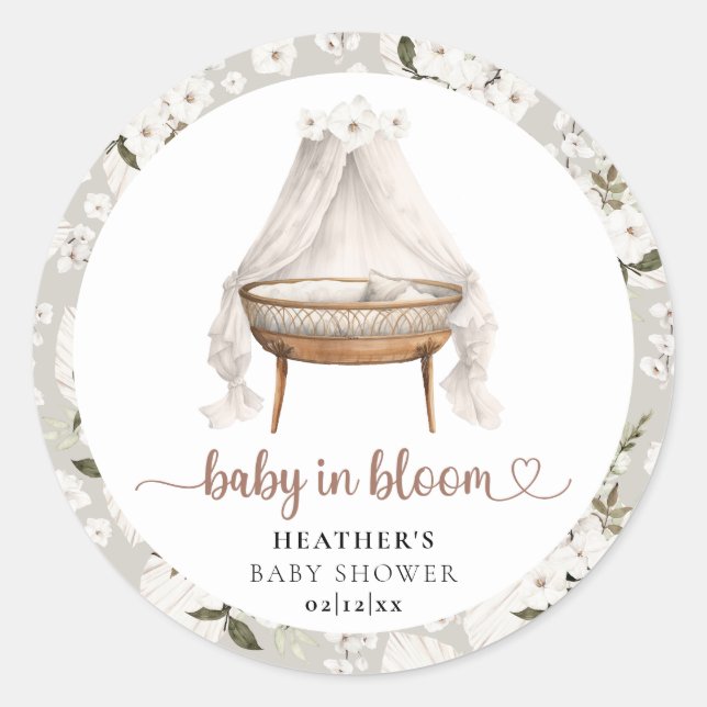 Baby in Bloom Boho Floral Baby Shower Sticker (Front)