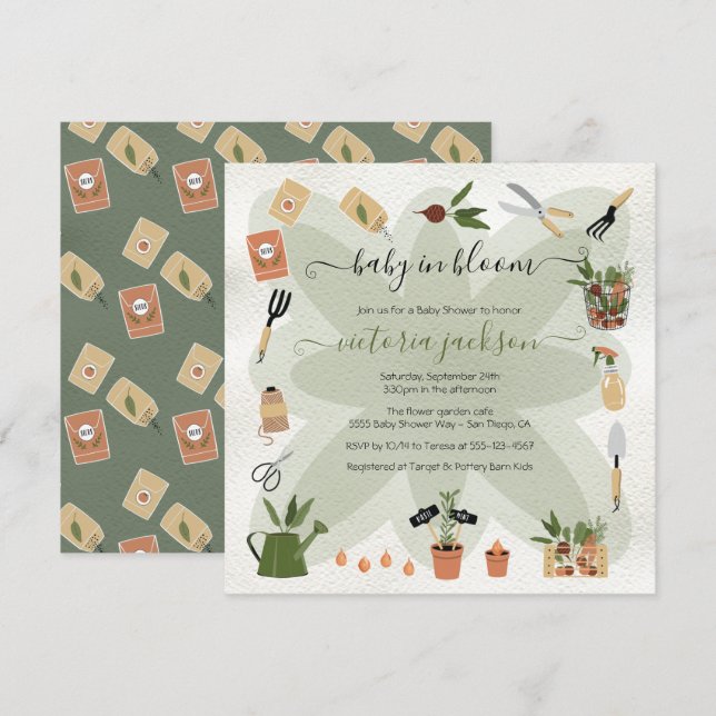 Baby in Bloom Boho Garden Baby Shower Invitation (Front/Back)