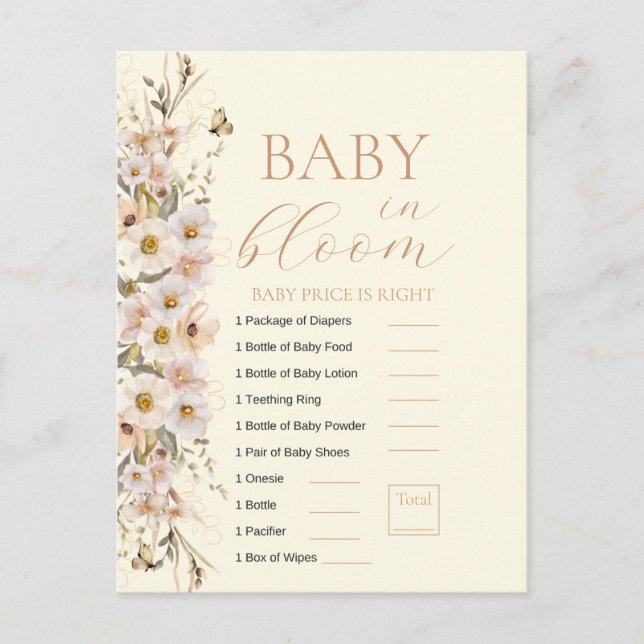 Baby In Bloom Boho Neutral Baby Shower Game Postcard (Front)