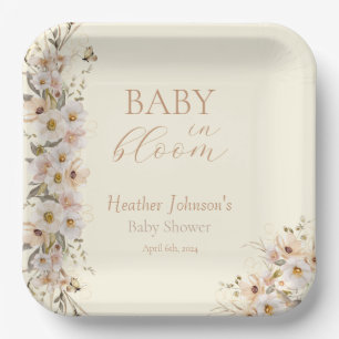 Baby In Bloom Boho Neutral Baby Shower Paper Plate
