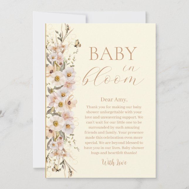 Baby In Bloom Boho Neutral Baby Shower Thank You Card (Front)