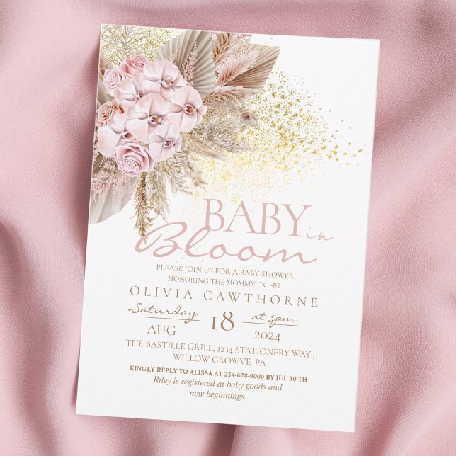 Baby in Bloom  Boho pampas flowers Baby Shower  Invitation (Creator Uploaded)