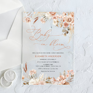 Baby in Bloom Boho Pampas Grass Baby Shower Acrylic Invitations