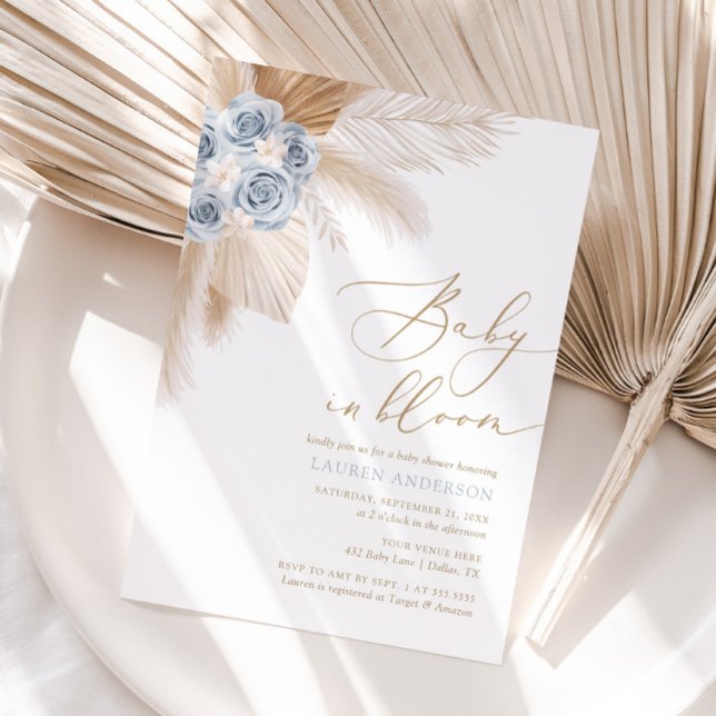 Baby in Bloom Boho Pampas Grass Boy Baby Shower Invitation (Creator Uploaded)