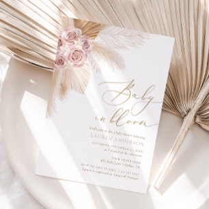 Baby in Bloom Boho Pampas Grass Girl Baby Shower Invitation