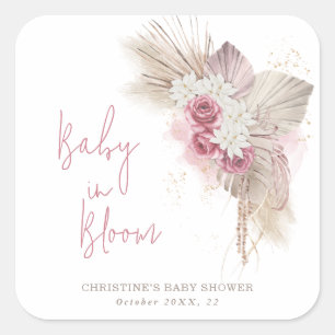 Baby In Bloom Boho Roses Baby Shower Square Sticker