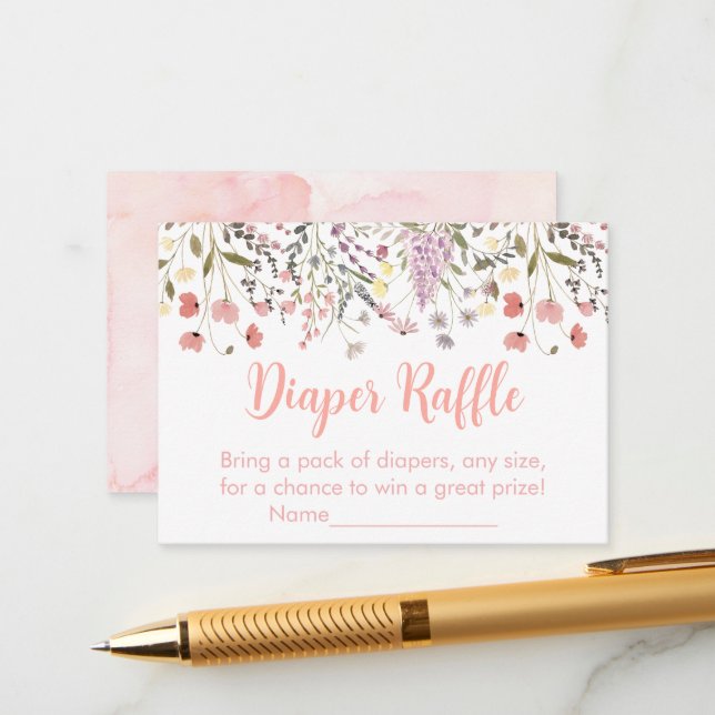 Baby In Bloom Boho Wildflower Baby Diaper Raffle Enclosure Card (Front/Back In Situ)