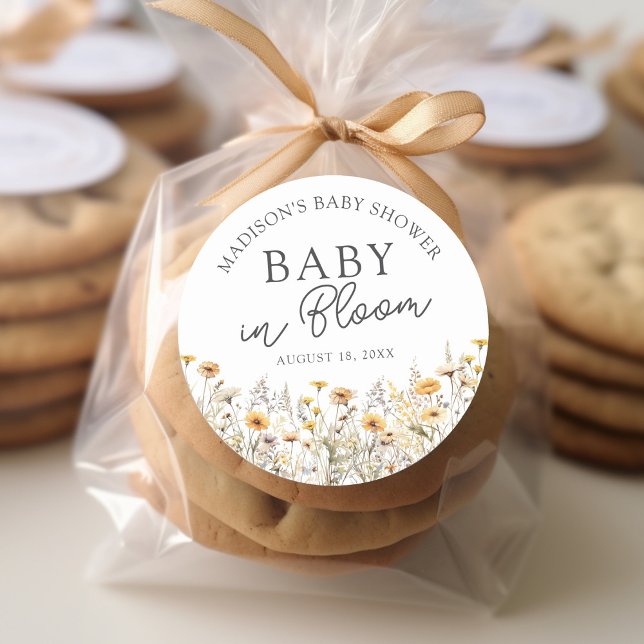 Baby In Bloom Boho Wildflower Baby Shower Classic Round Sticker (Creator Uploaded)