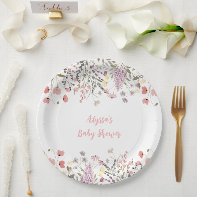 Baby In Bloom Boho Wildflower Baby Shower Paper Plate (Wedding)