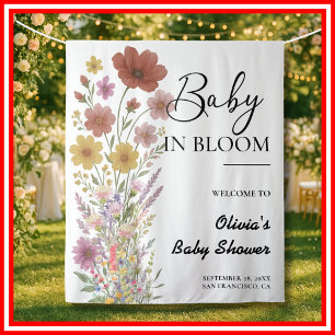 Baby in Bloom Boho Wildflower Shower Backdrop Tapestry