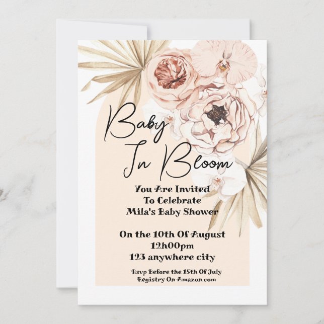 Baby In Bloom Botanical floral baby Shower card (Front)