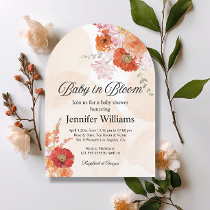 baby in bloom, botanical orange arch baby shower invitation
