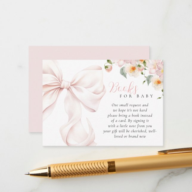 Baby in Bloom Bow Baby Shower Books for Baby Enclosure Card (Front/Back In Situ)