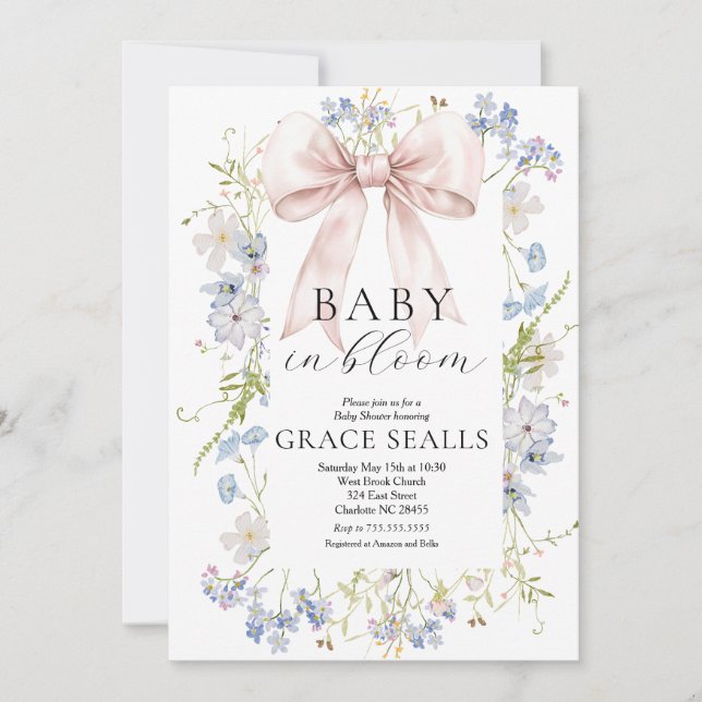 baby in Bloom bow Baby Shower Invitation (Front)
