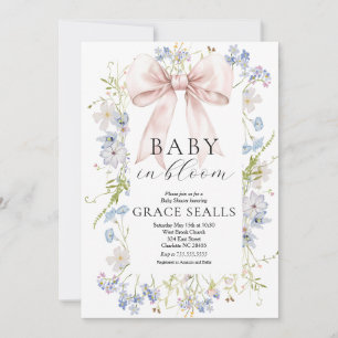 baby in Bloom bow Baby Shower Invitation