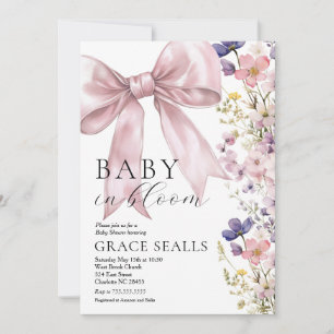 baby in Bloom bow Baby Shower Invitation