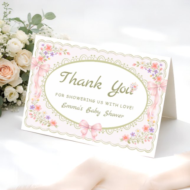 Baby in Bloom Bow Baby Shower Thank You Card (Creator Uploaded)