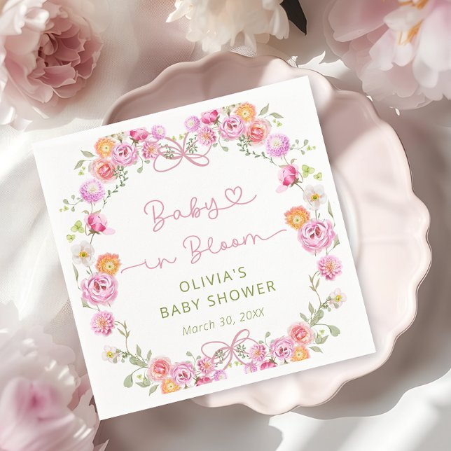 Baby in Bloom Bow Floral Baby shower Napkin (Creator Uploaded)