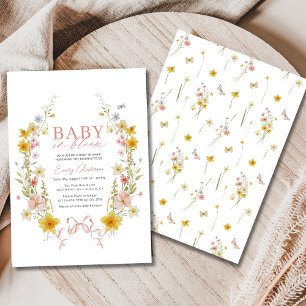Baby in Bloom Bow Pink Floral Wildflower Shower Invitation