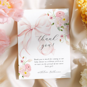 Baby In Bloom Bow Pink Thank You Card