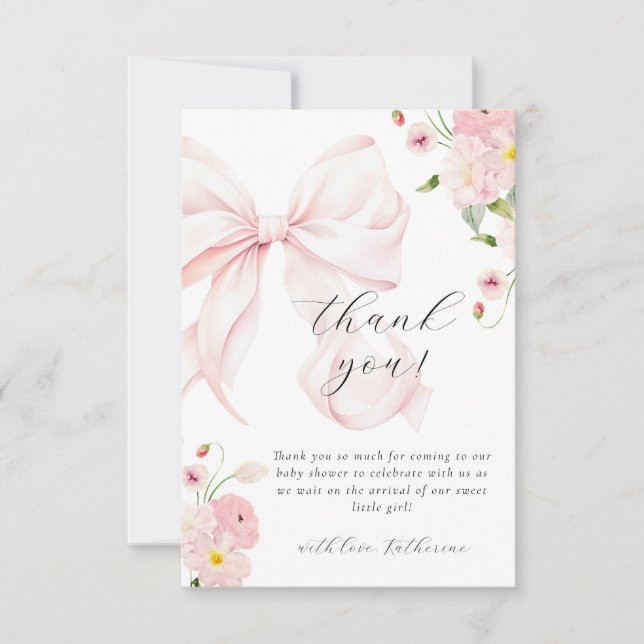 Baby In Bloom Bow Pink Thank You Card  (Front)