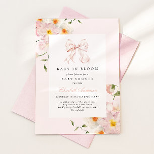 Baby In Bloom Bow Soft Pink Baby Shower Invitation