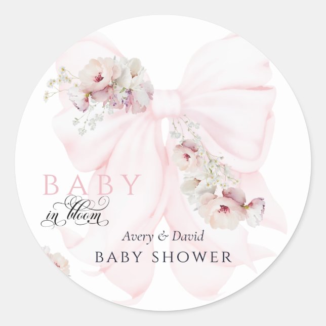 Baby in Bloom Bow Spring Garden Girl Baby Shower Classic Round Sticker (Front)