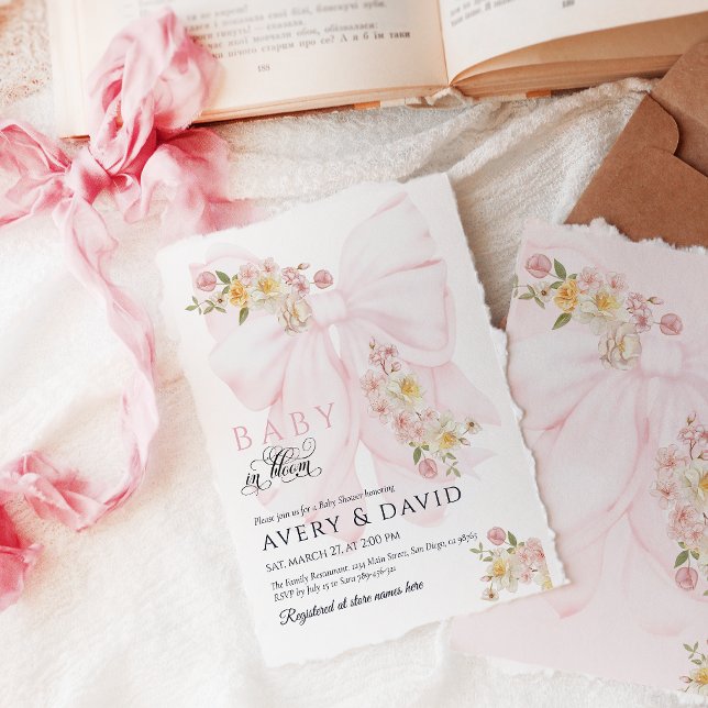 Baby in Bloom Bow Spring Garden Girl Baby Shower Invitation (Creator Uploaded)