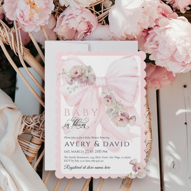Baby in Bloom Bow Spring Garden Girl Baby Shower Invitation (Creator Uploaded)